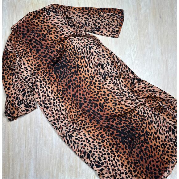 Natori Cheetah Animal Print Mandarin Sleepshirt Loungewear Caftan Dress XL - Picture 16 of 16